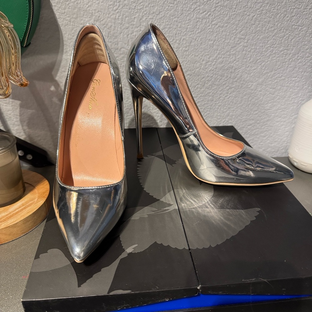 Silver Patent Leather Heels